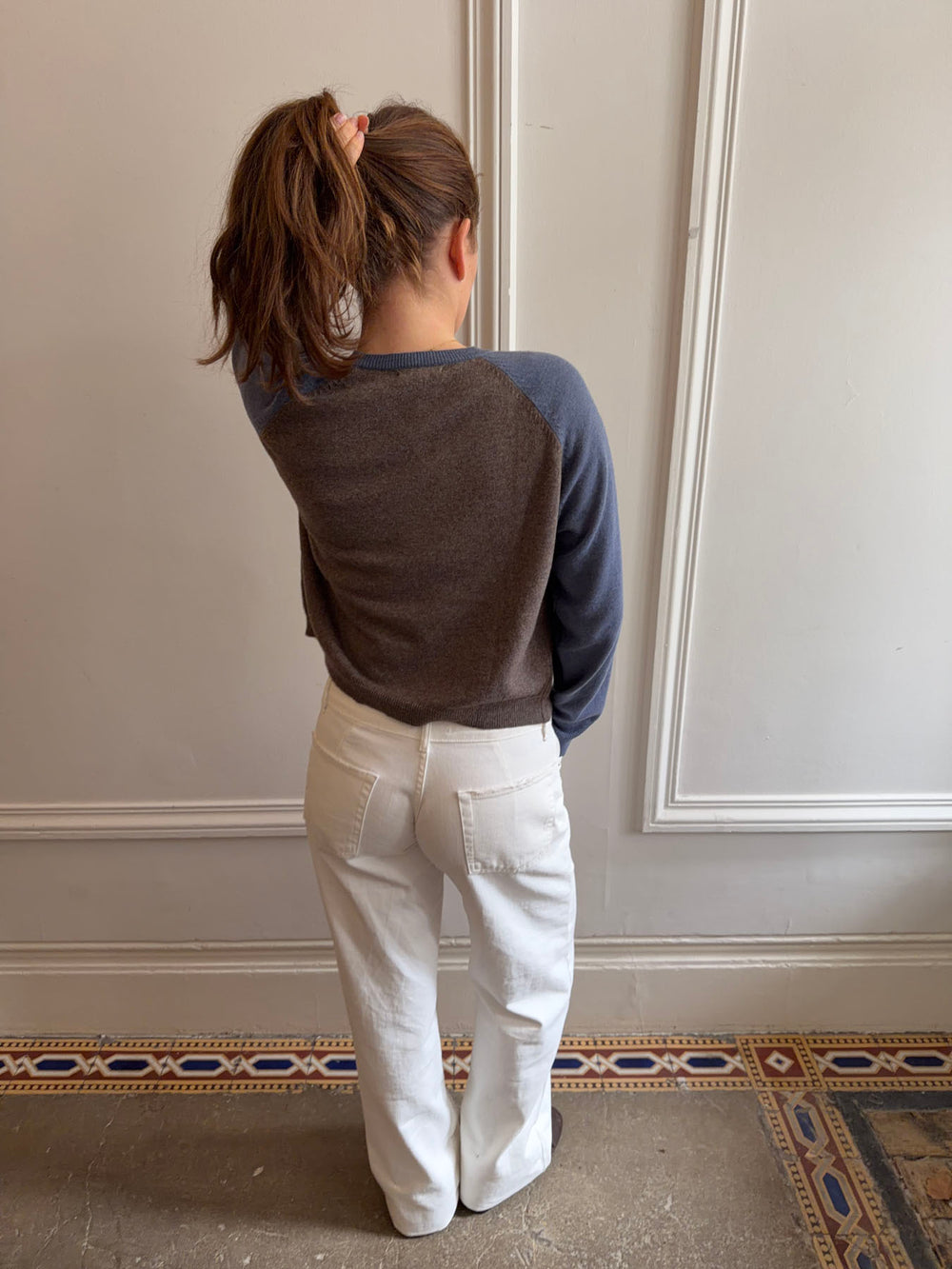 Oliva striktrøje - Blå/brun