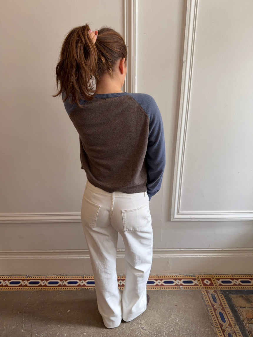 Oliva striktrøje - Blå/brun