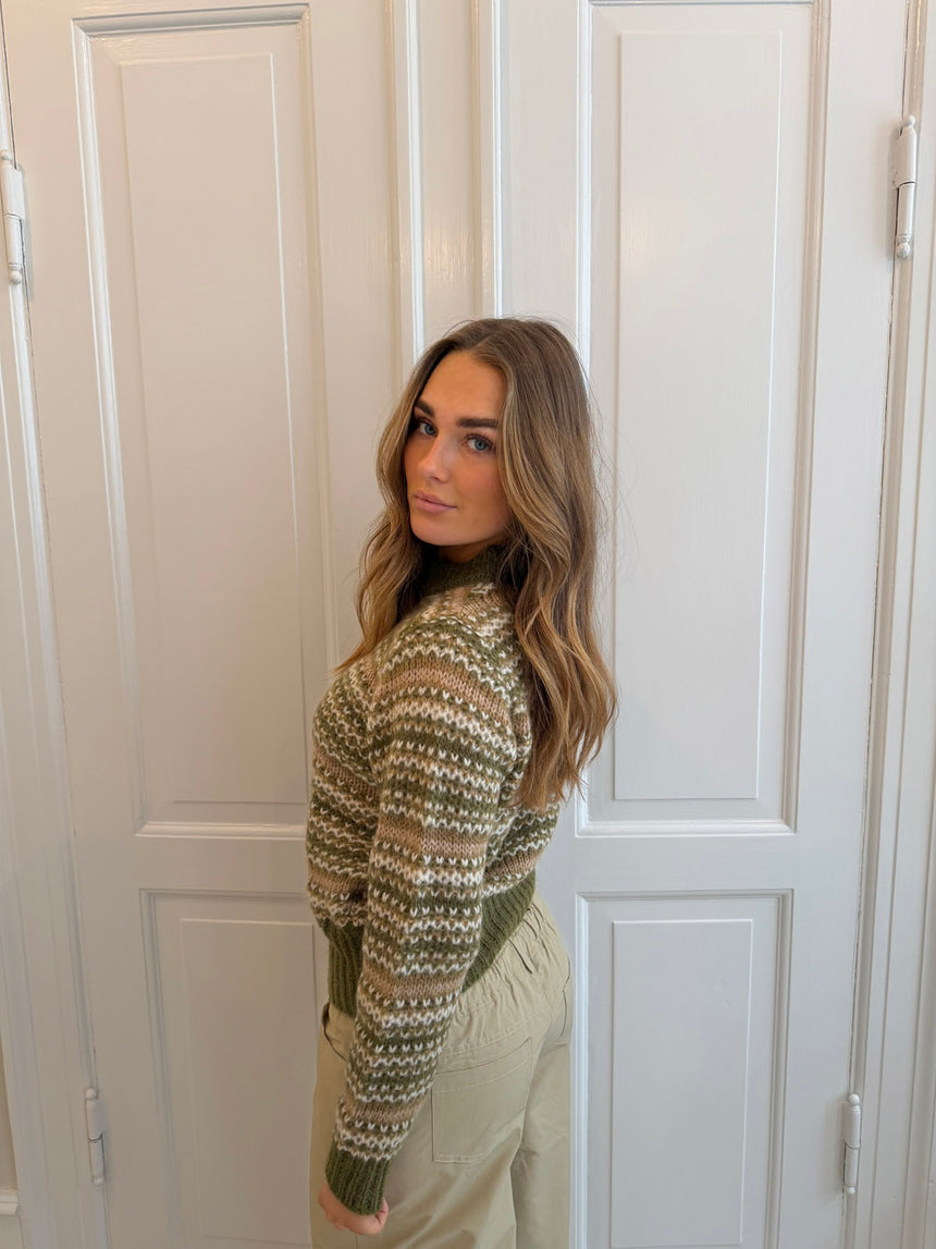 Melia striktrøje med striber - Grøn/beige