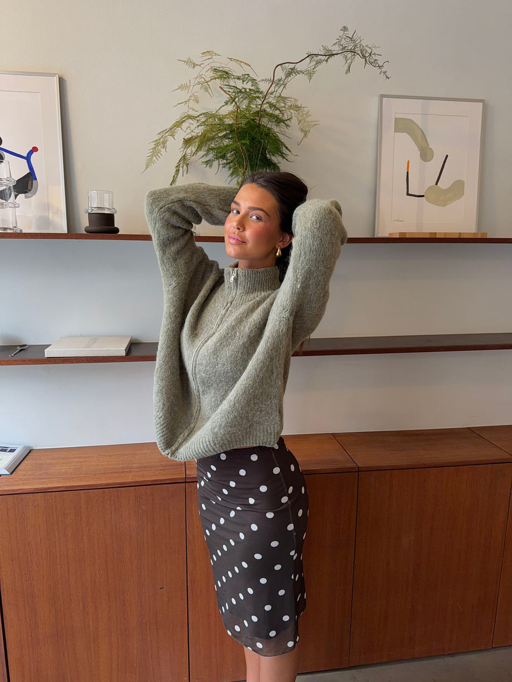 Kami striktrøje med zip up - Grøn