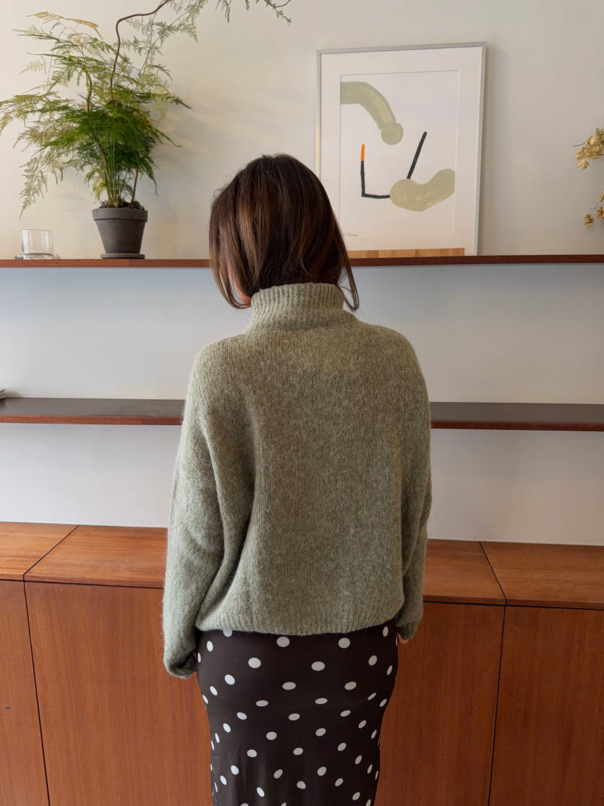 Kami striktrøje med zip up - Grøn