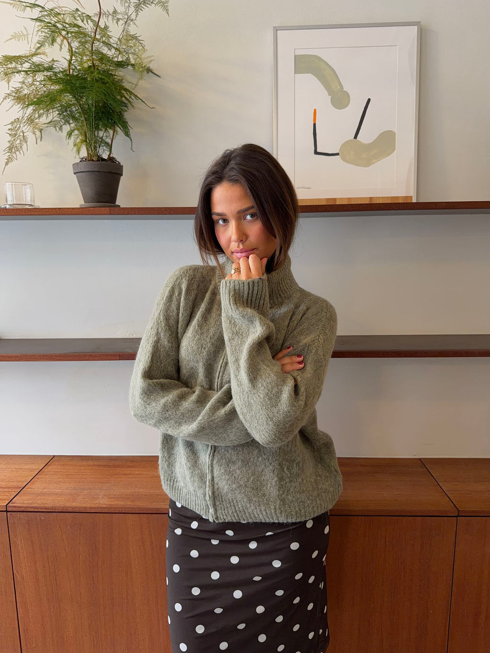 Kami striktrøje med zip up - Grøn