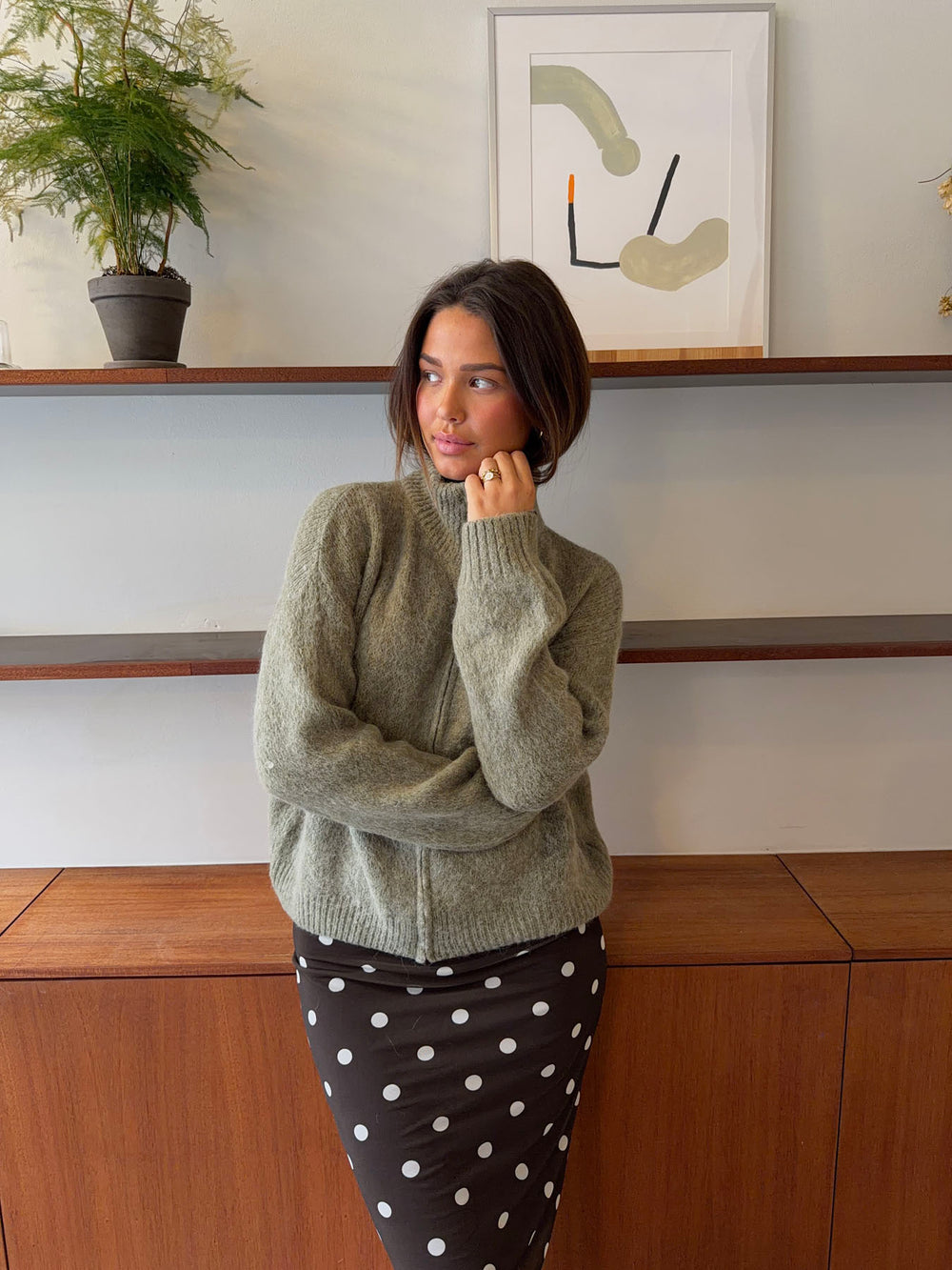 Kami striktrøje med zip up - Grøn