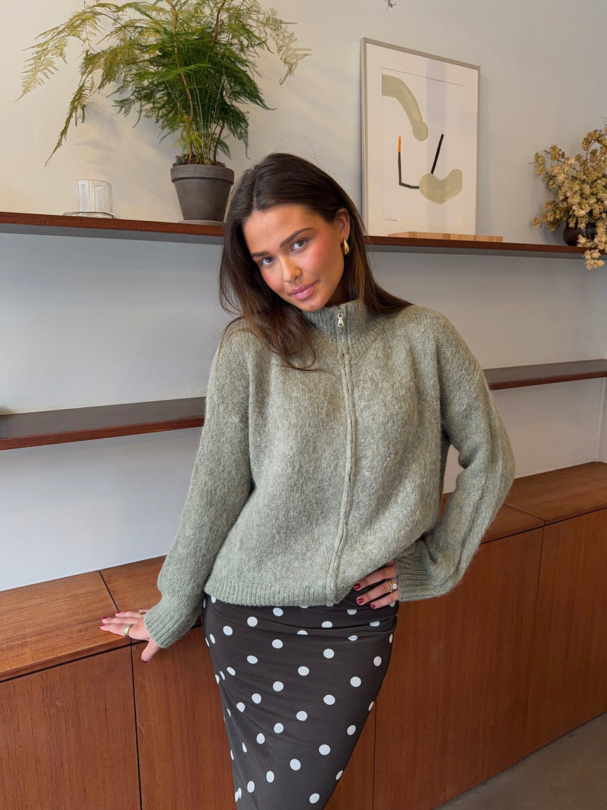 Kami striktrøje med zip up - Grøn