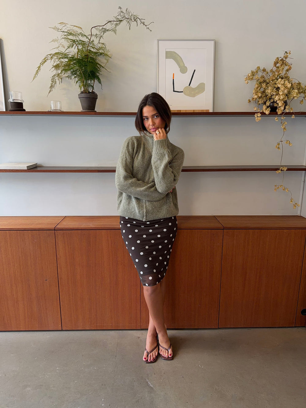 Kami striktrøje med zip up - Grøn