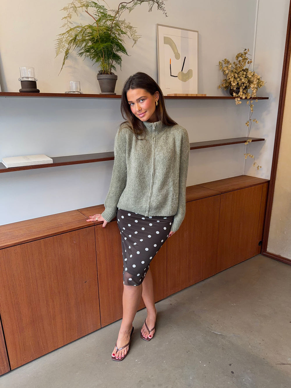 Kami striktrøje med zip up - Grøn