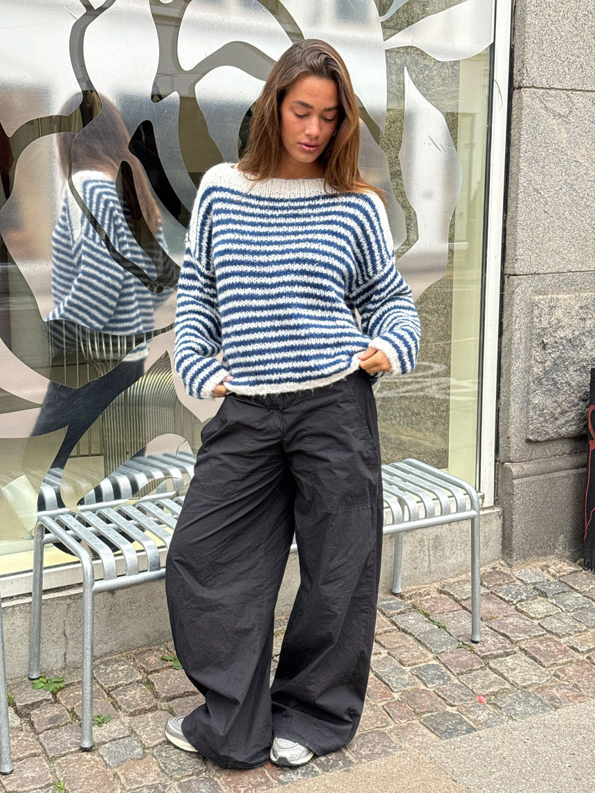 Odetta striktrøje med striber - Hvid/navy