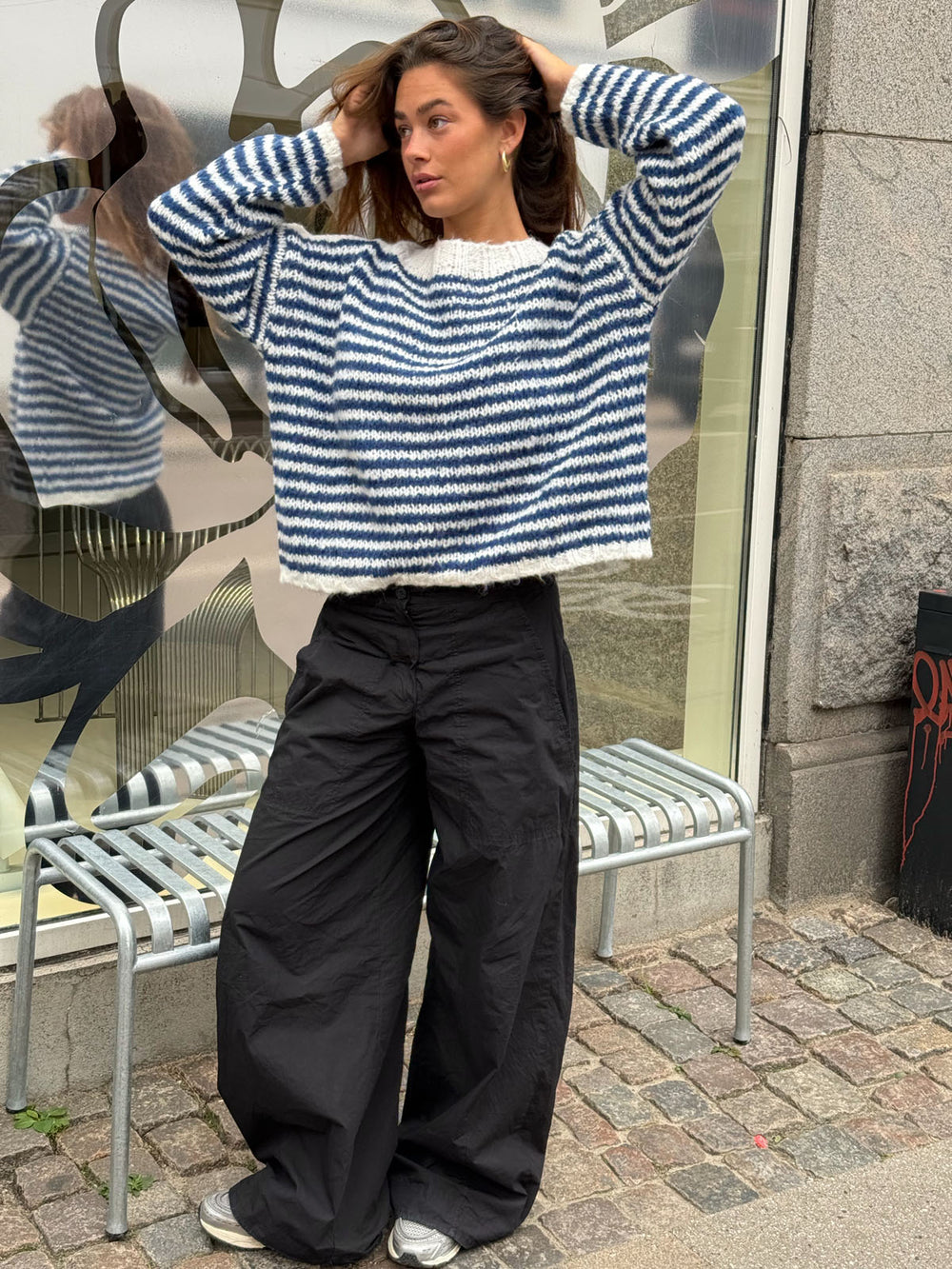 Odetta striktrøje med striber - Hvid/navy