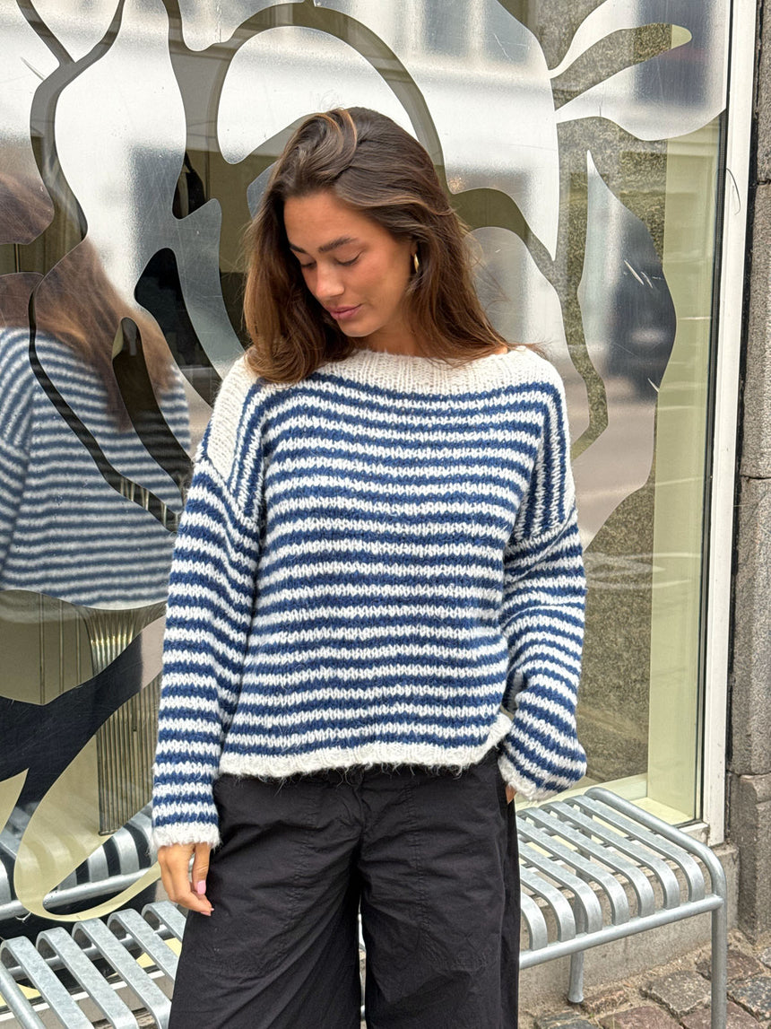 Odetta striktrøje med striber - Hvid/navy