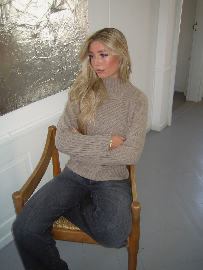 Alyssa striktrøje med turtleneck - Beige