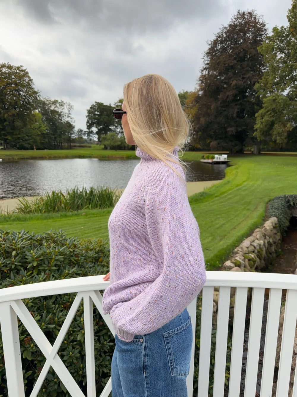 Cally striktrøje med turtleneck - Lyselilla