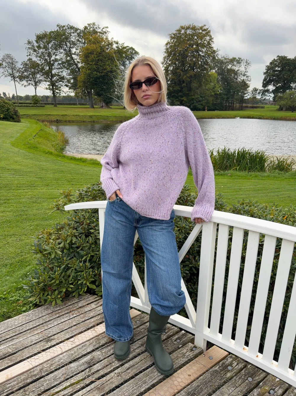 Cally striktrøje med turtleneck - Lyselilla