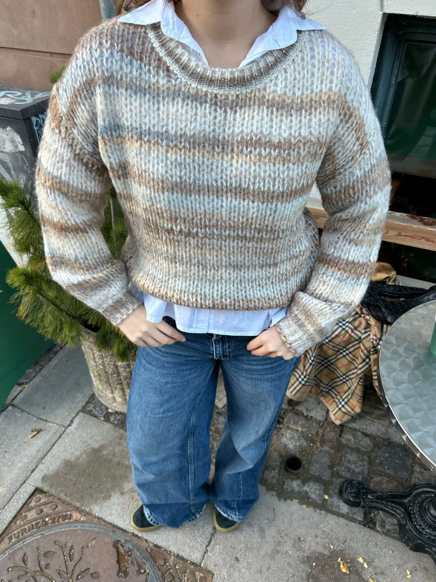 Annabelle striktrøje med striber - Beige