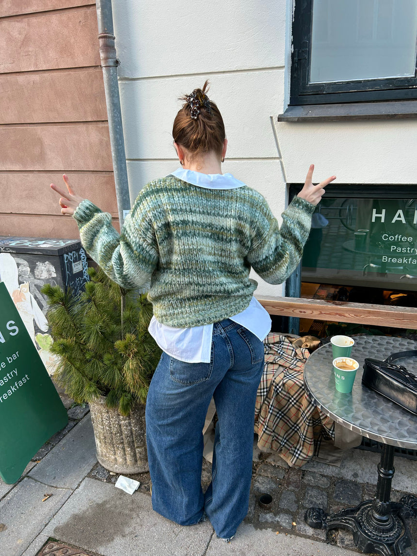 Annabelle striktrøje med striber - Grøn