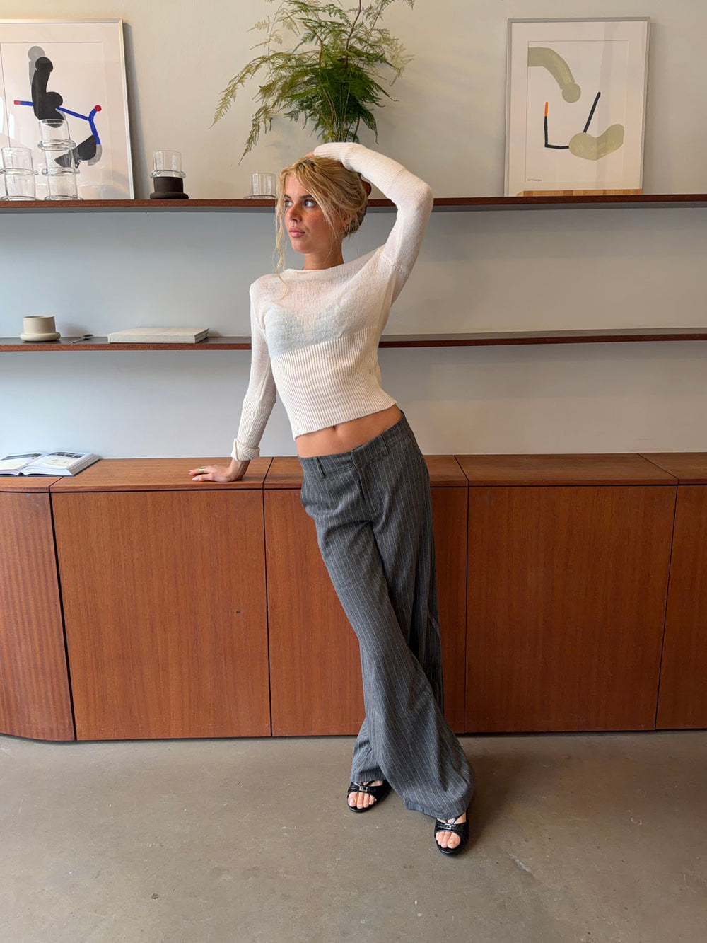 Janey suitbukser med nålestriber - Grå/gul