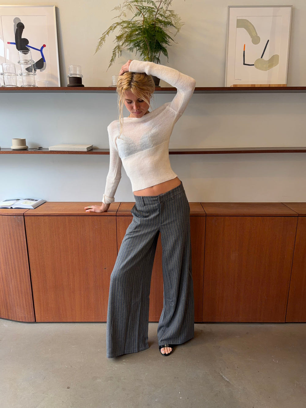 Janey suitbukser med nålestriber - Grå/gul