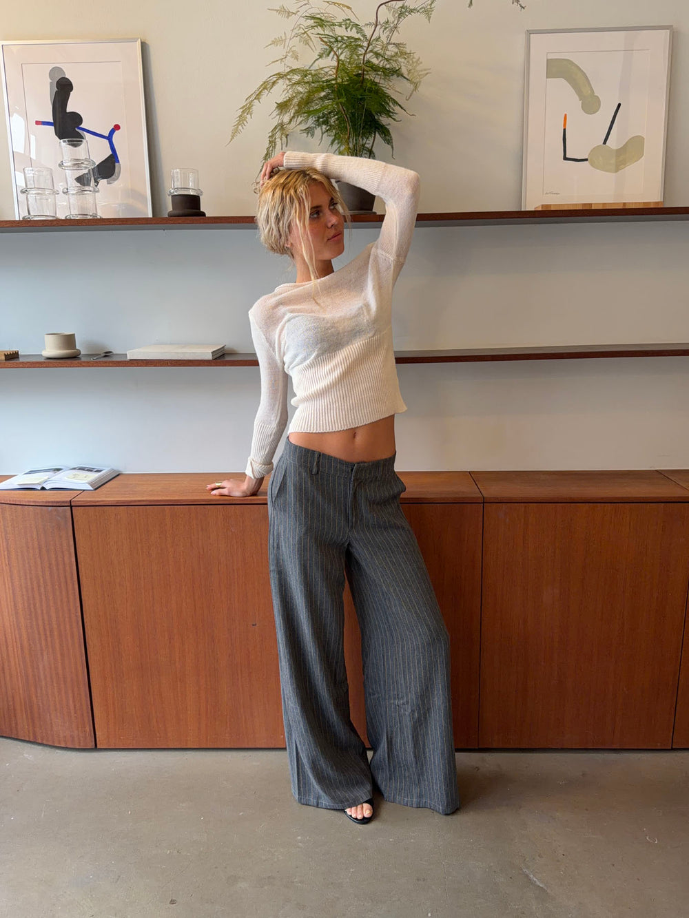 Janey suitbukser med nålestriber - Grå/gul