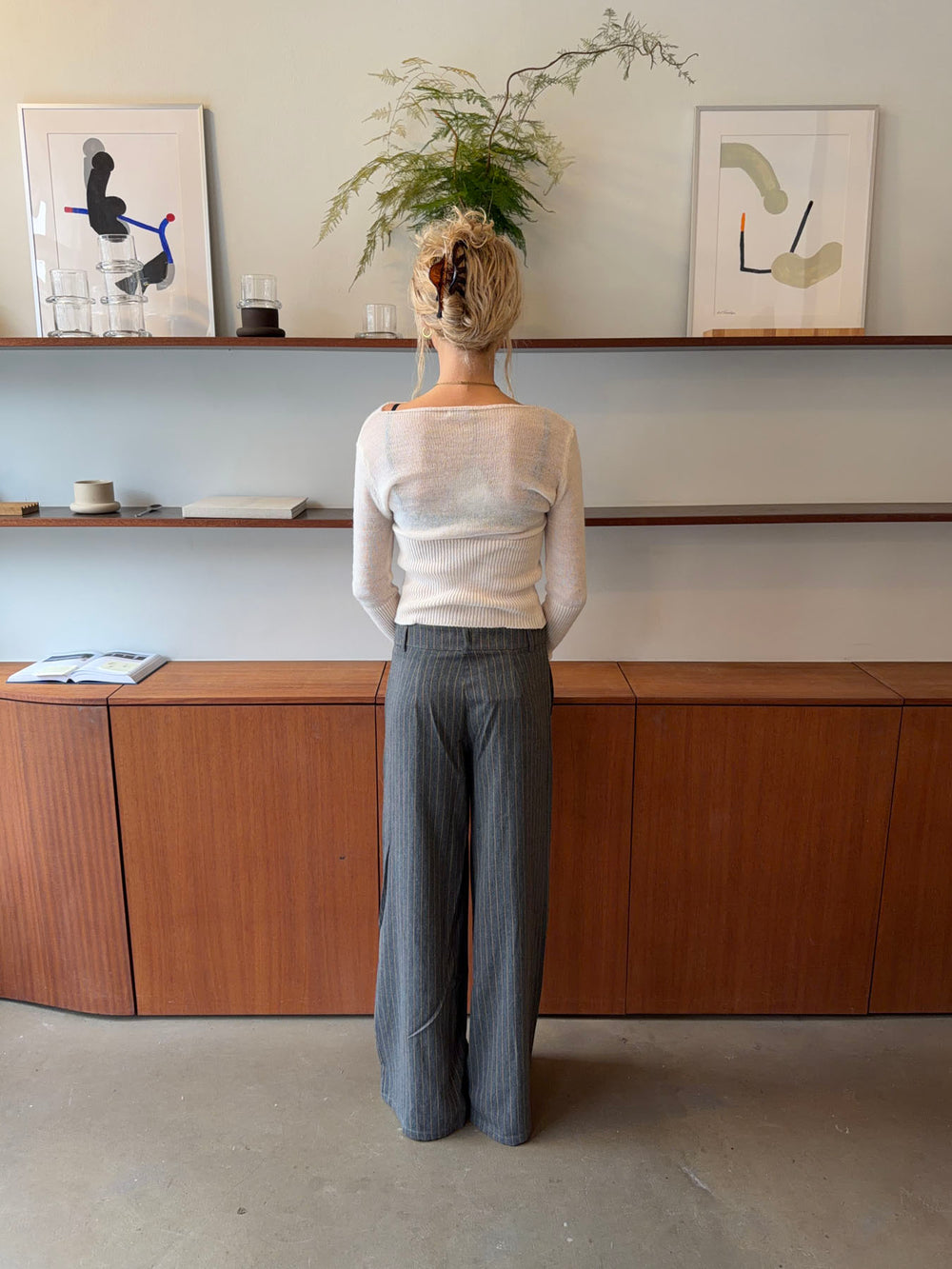 Janey suitbukser med nålestriber - Grå/gul