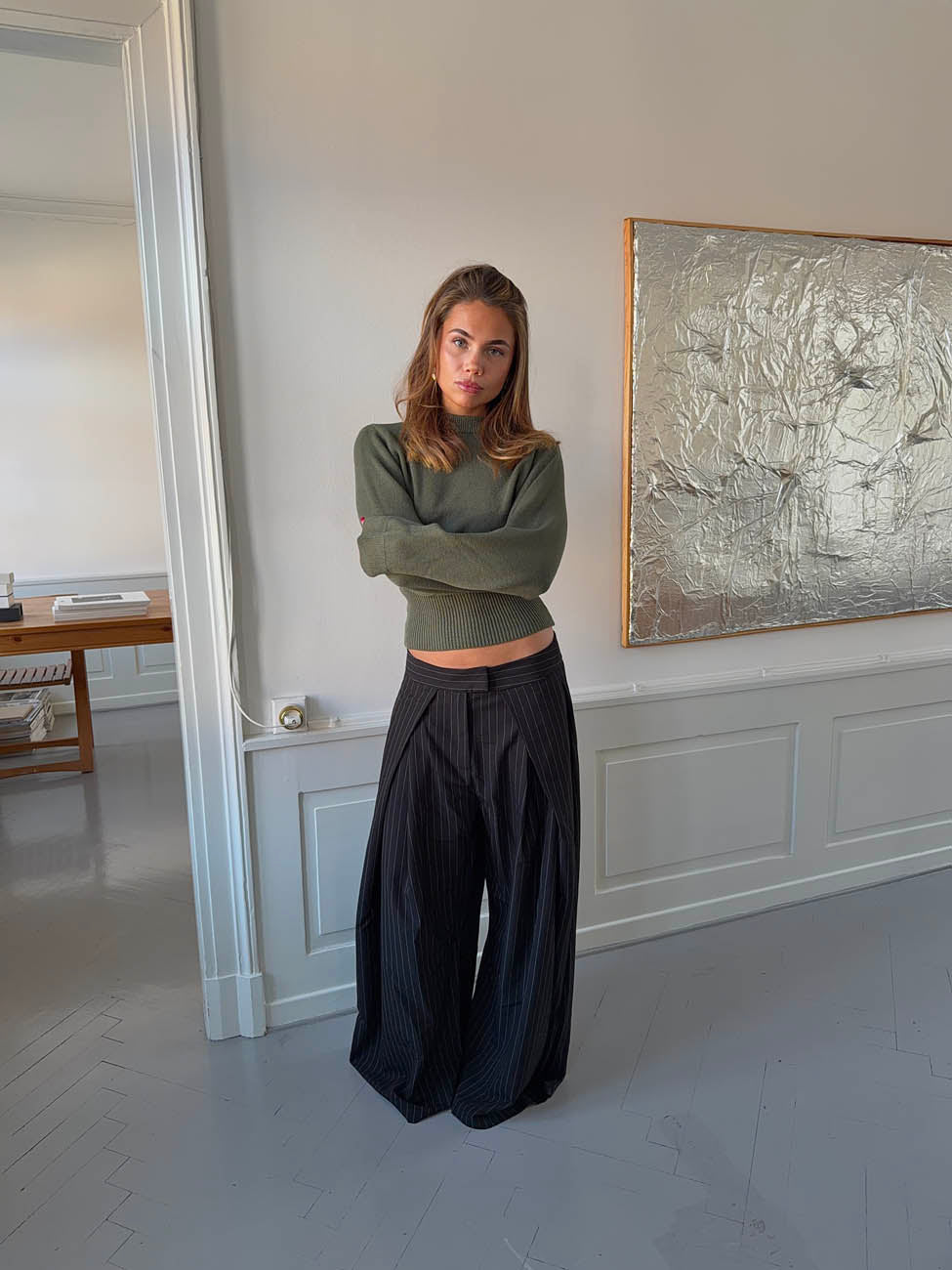 Klausa suitpants med nålestriber - Sort/hvid