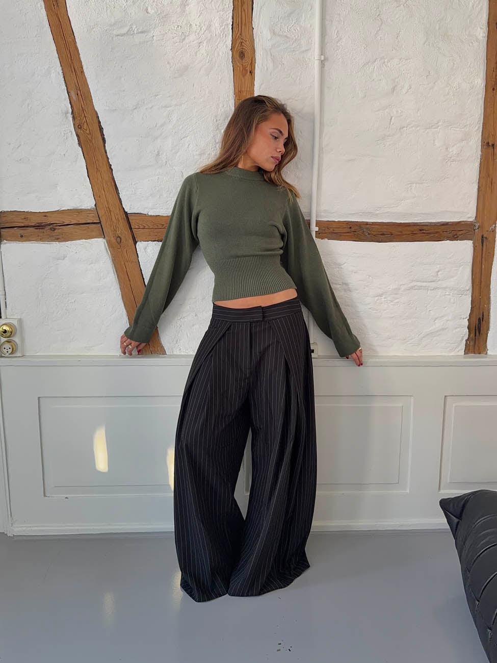 Klausa suitpants med nålestriber - Sort/hvid