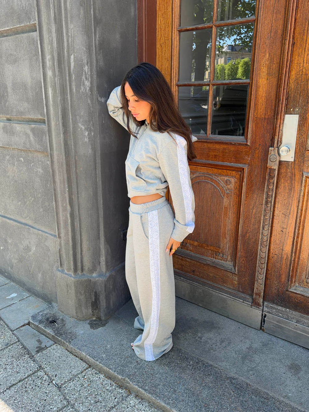 Obban sweatpants med blonder - Grå/hvid