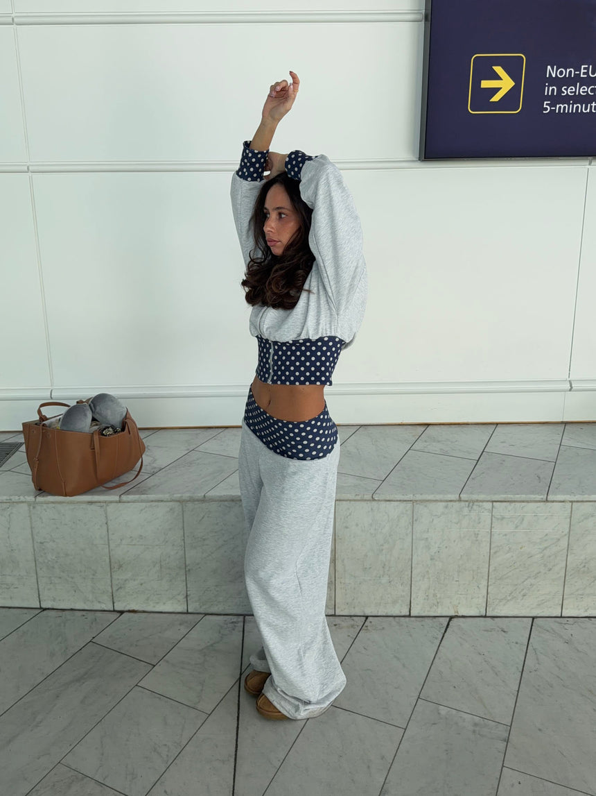 May sweatpants med polkaprikker - Grå/navy/hvid