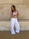 Selma sweatpants med striber - Hvid/lyseblå