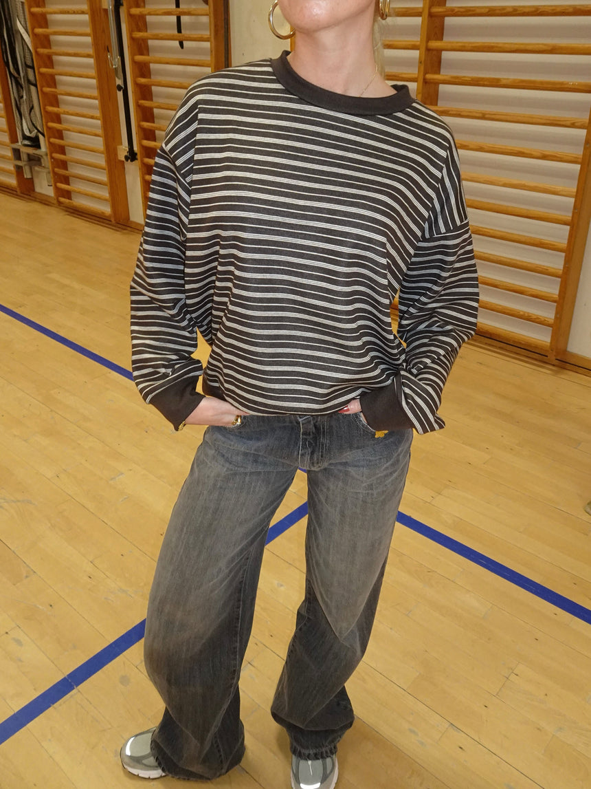 Gracey sweatshirt med striber - Brun/hvid