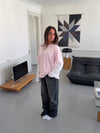 Amalie t-shirt med ærmer - Lyserød/hvid