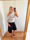 Scandivv off shoulder-top med tern - Hvid/navy