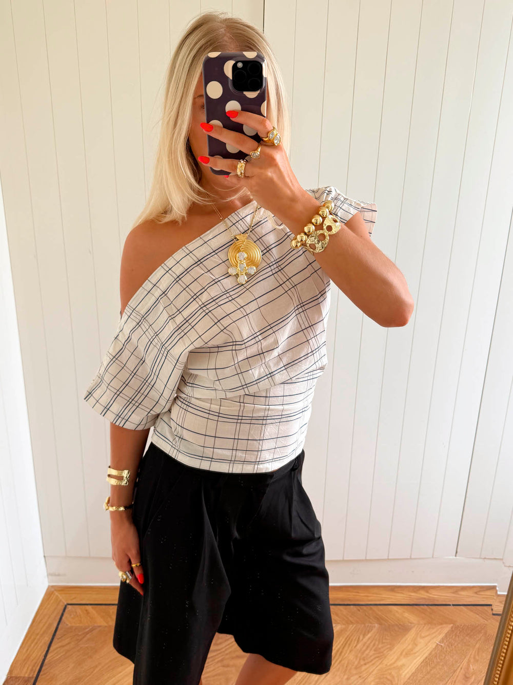 Scandivv off shoulder-top med tern - Hvid/navy