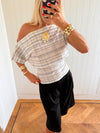 Scandivv off shoulder-top med tern - Hvid/navy