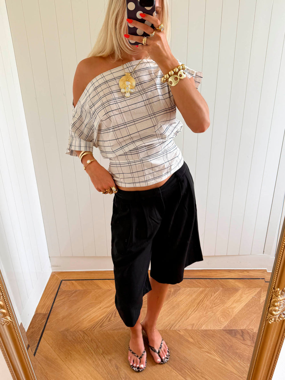 Scandivv off shoulder-top med tern - Hvid/navy