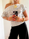 Scandivv off shoulder-top med tern - Hvid/navy