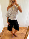 Scandivv off shoulder-top med tern - Hvid/navy