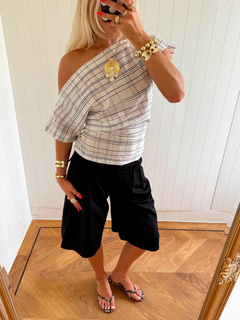 Scandivv off shoulder-top med tern - Hvid/navy