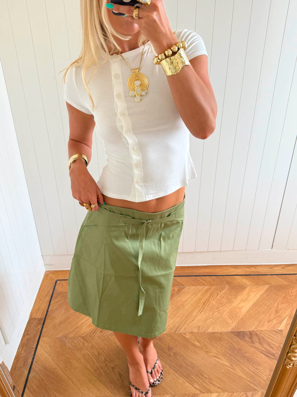 Scandivv t-shirt med knapper - Hvid