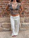 Mesha t-shirt med zebraprint - Kaki/hvid