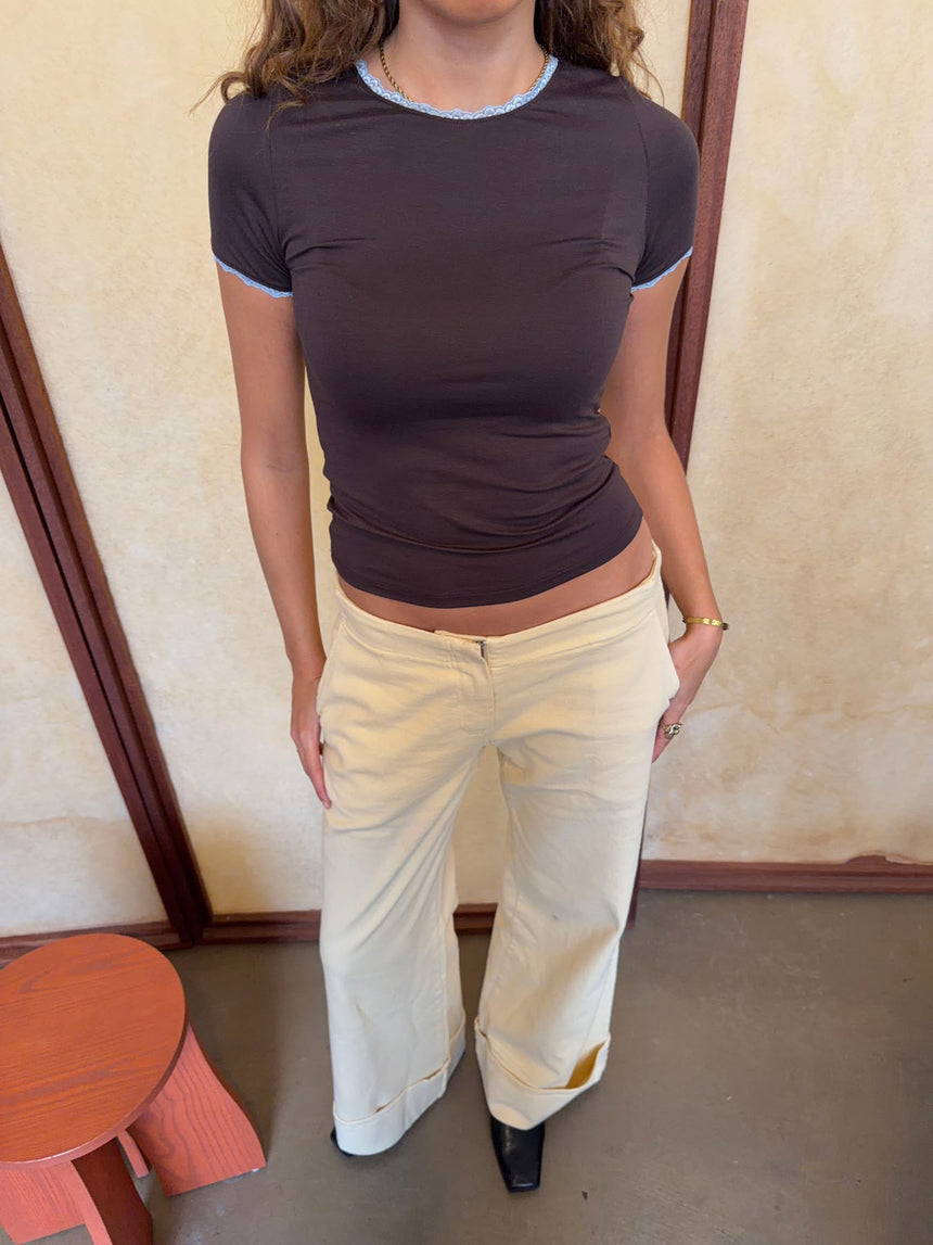 Brusana t-shirt med blonder - Brun/blå