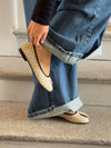 Elivia split toe ballerina med polkaprikker - Hvid/sort