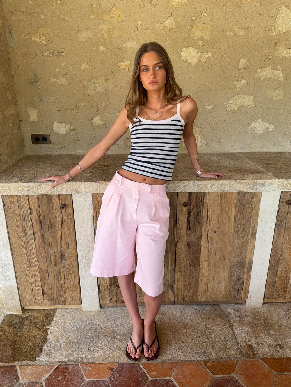 Wren tanktop med striber - Lysegrå/navy/pink