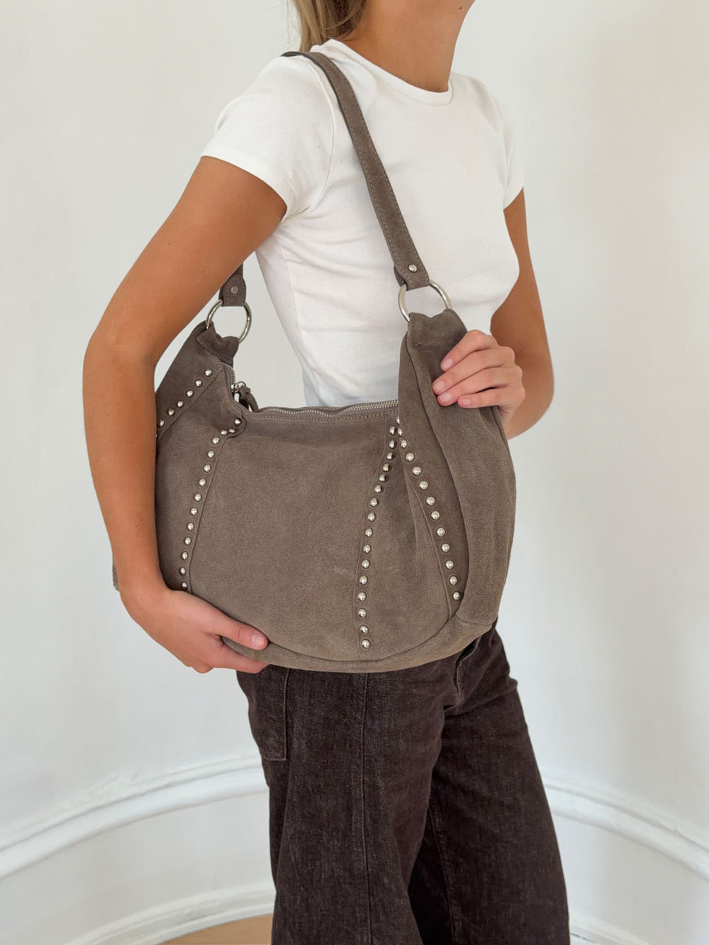 Henry taske med nitter - Taupe