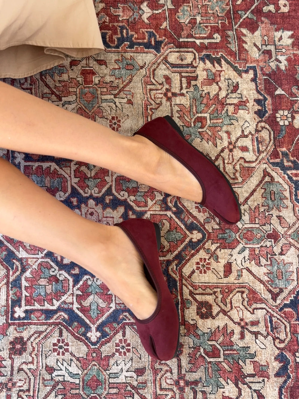 Tavela split toe ballerina I ruskind - Rød