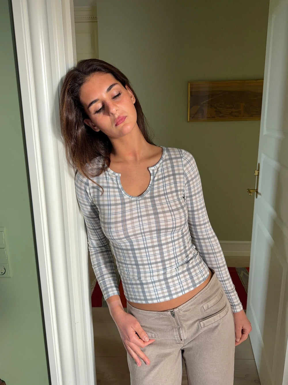 Wavina ternet bluse - Hvid/blå/Grå