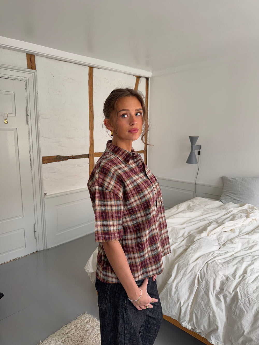 Ryder ternet skjorte med korteærmer - Rød/brun/hvid