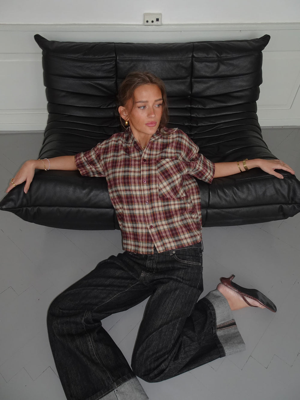 Ryder ternet skjorte med korteærmer - Rød/brun/hvid