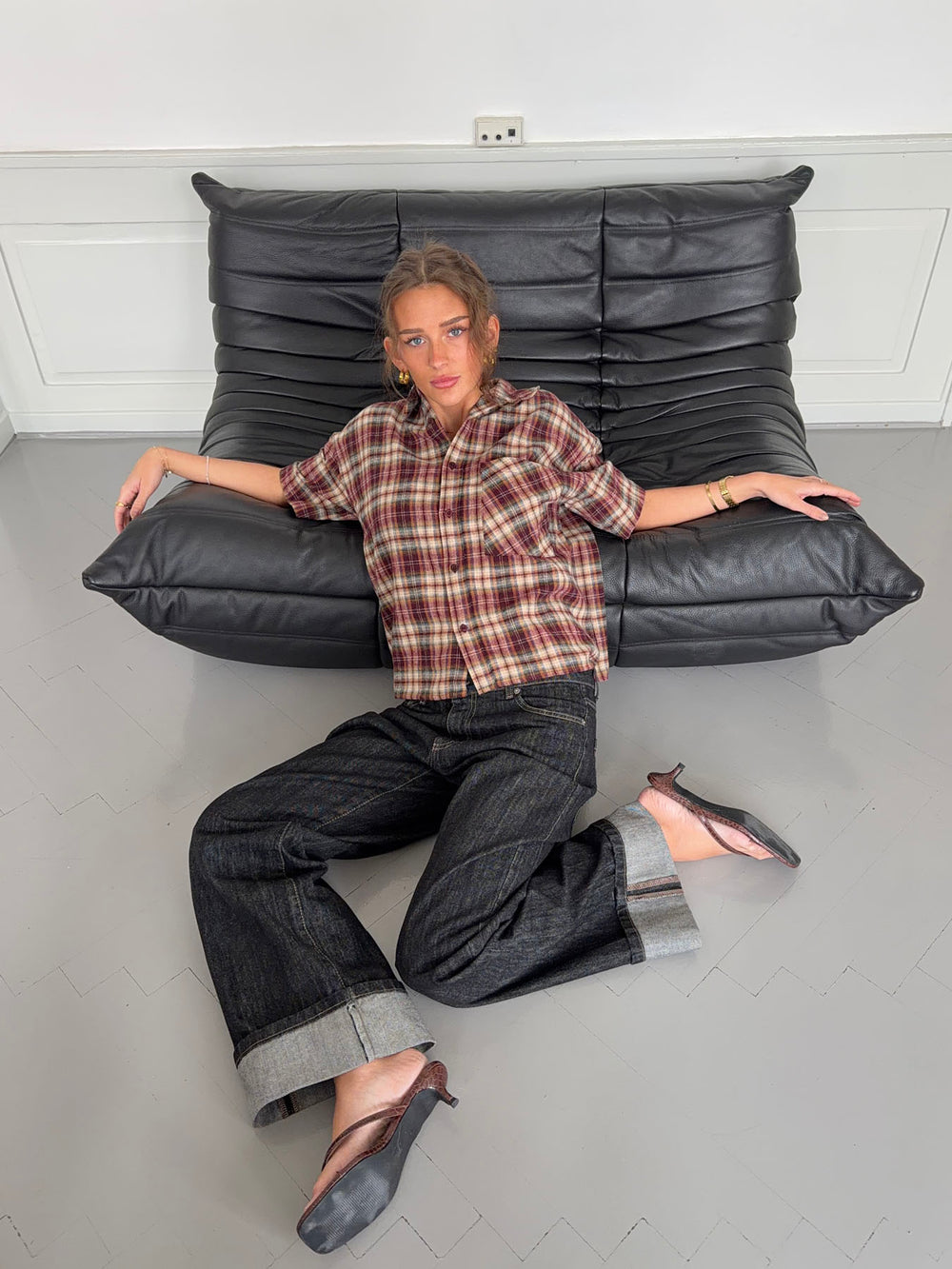 Ryder ternet skjorte med korteærmer - Rød/brun/hvid