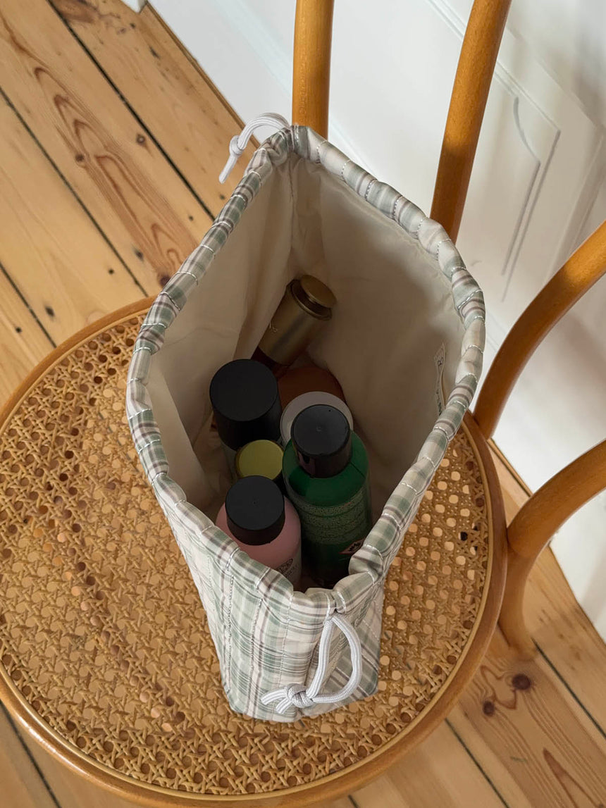 Honey toilettaske med tern - Beige/grøn