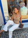 Noor top i hørblanding - Mørk beige