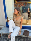 Noor top i hørblanding - Mørk beige